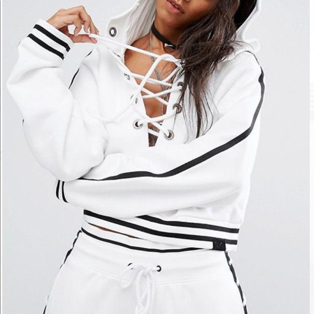 Puma White Lace Up Hoodie